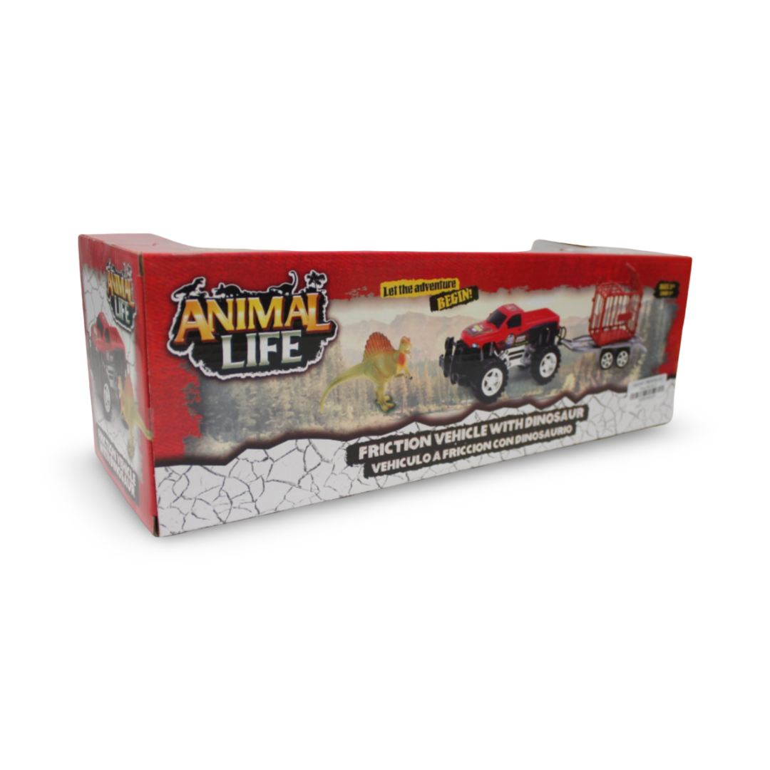 Animal Life Friction Vehicle with Dinosaur Toy Set – Red
