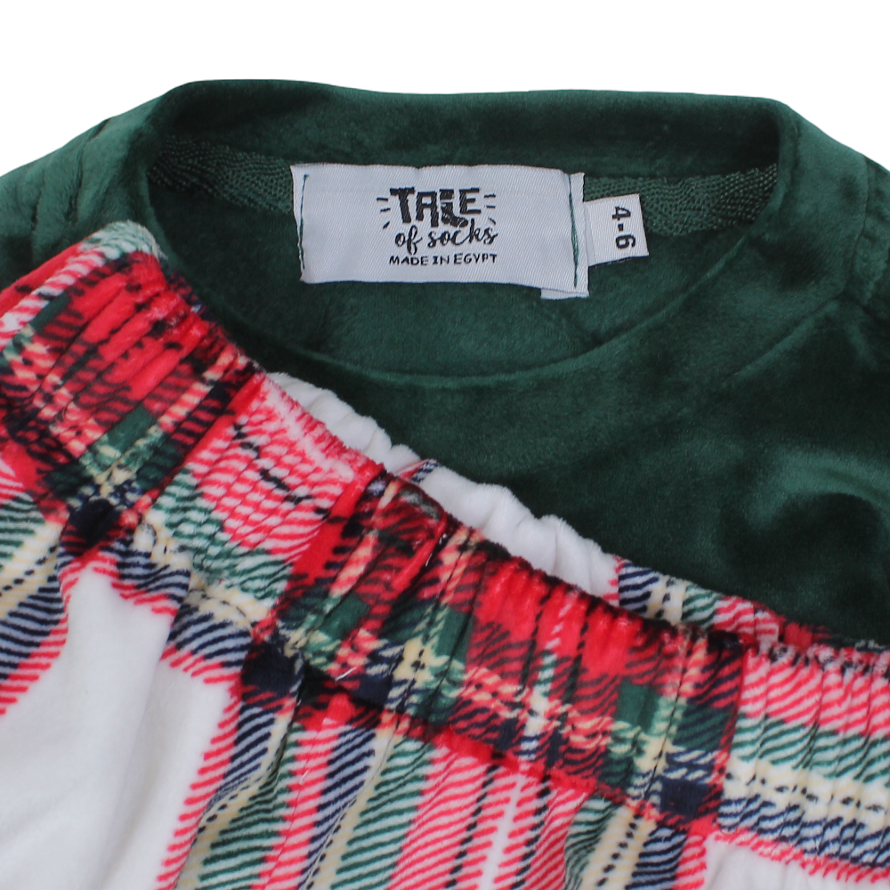 Unisex Velvet Pajama Set – Green/Checkered Red