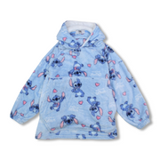 Girls Fleeced Hoodie Blanket – Baby Blue with Stitch Print