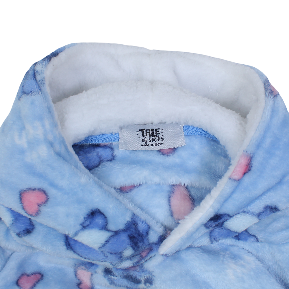Girls Fleeced Hoodie Blanket – Baby Blue with Stitch Print