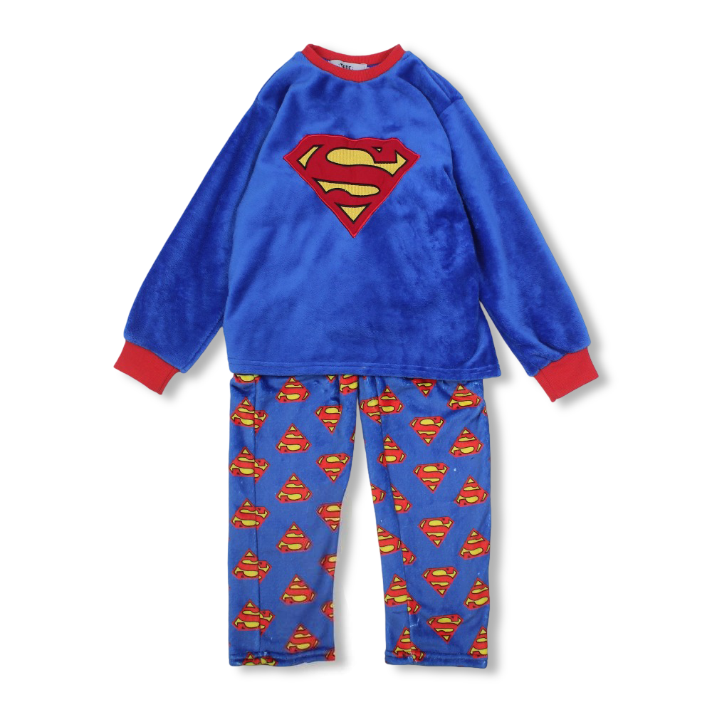 Boys Fleeced Pajama Set – Blue with Superman Design