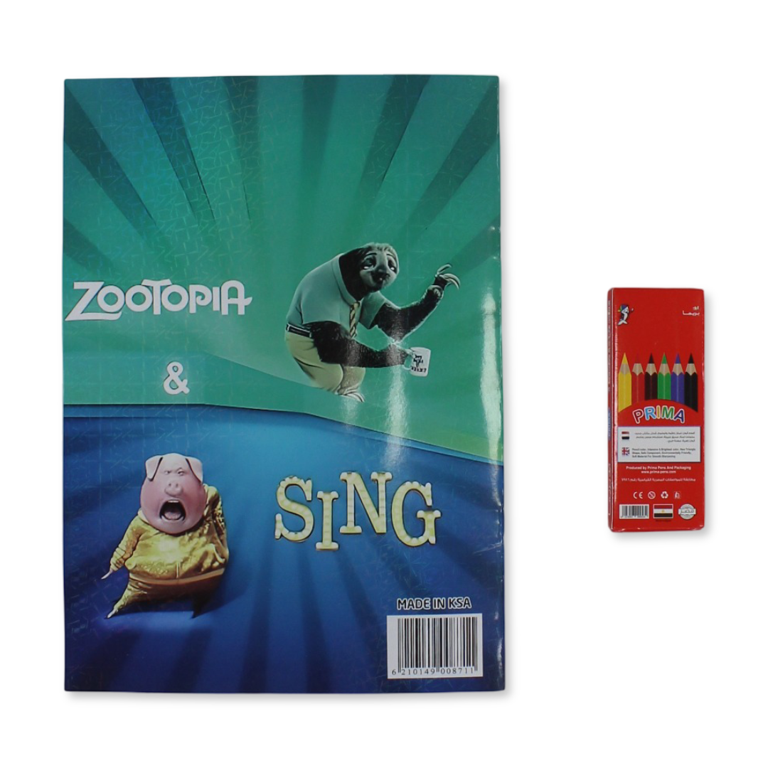 Zootopia + Sing Coloring Book Set with Colored Pencils