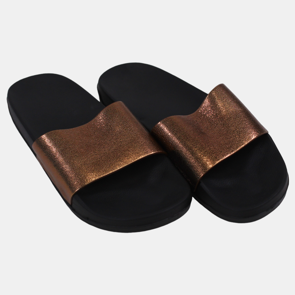 Women's Rubber Slides – Black & Metallic Copper