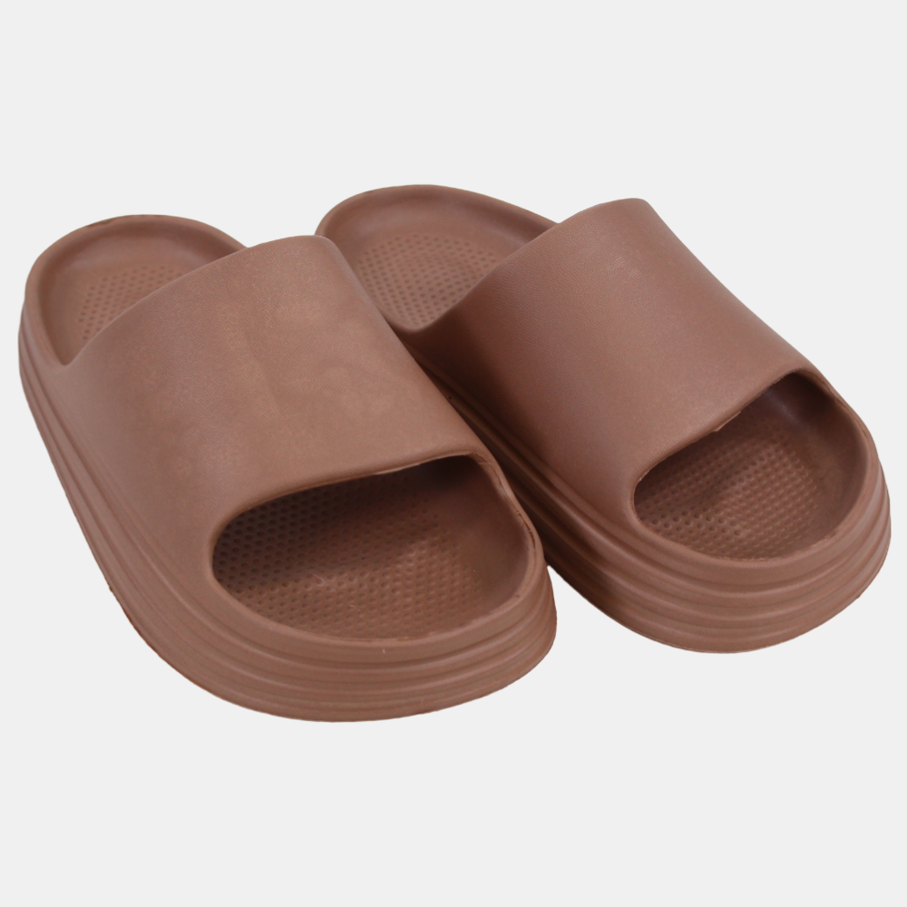 Unisex Kids Rubber Slides – Beige Waves Design
