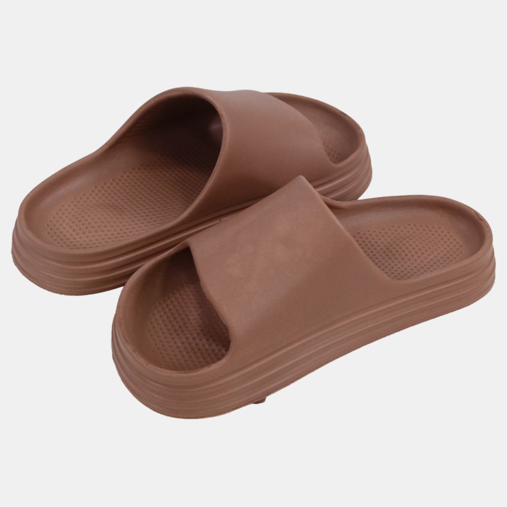 Unisex Kids Rubber Slides – Beige Waves Design