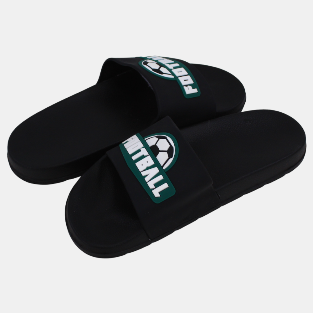 Boys Rubber Slippers – Black Soccer Design