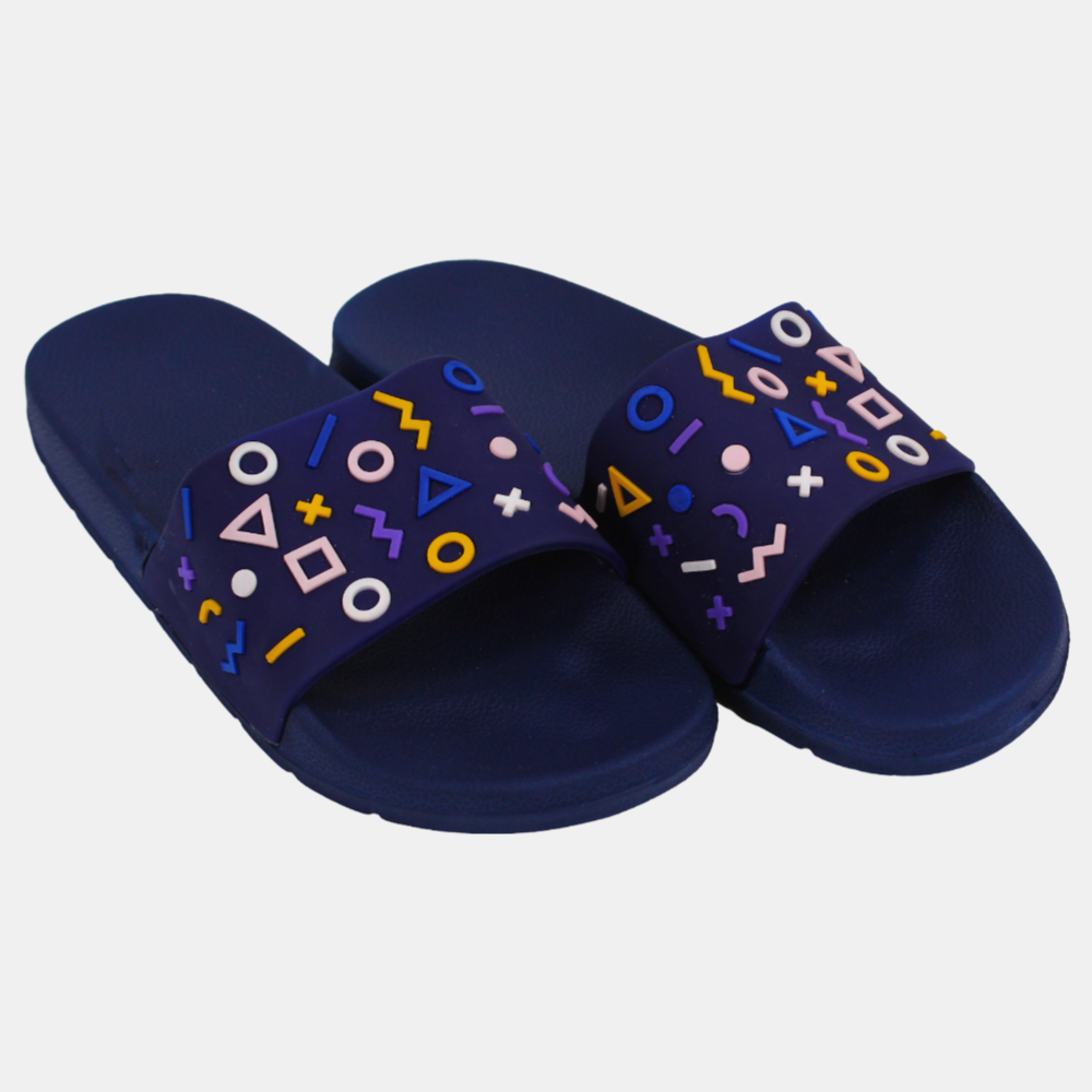 Unisex Rubber Slides – Navy Geometry Design