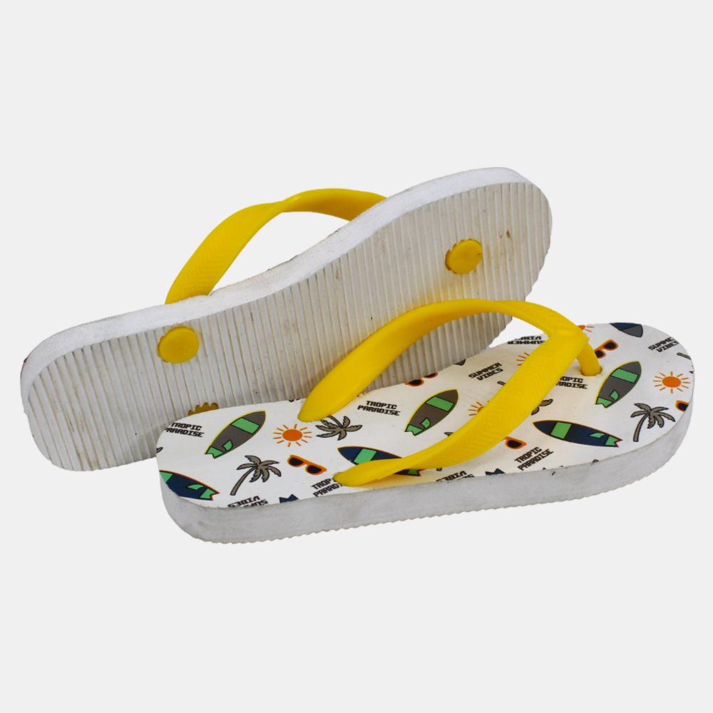 Unisex Kids Rubber Slippers – White & Yellow Sea Ship Design