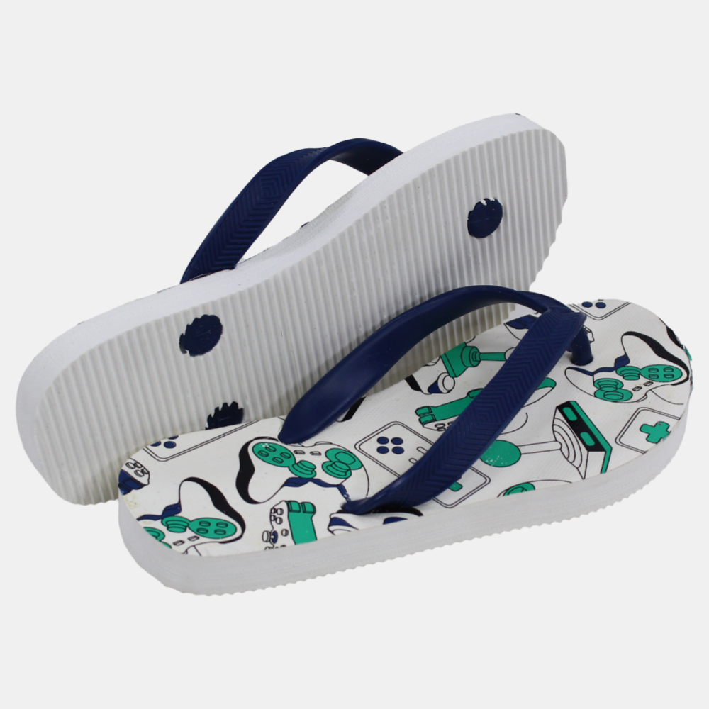 Unisex Kids Rubber Slippers – White & Navy Ship Atari Design