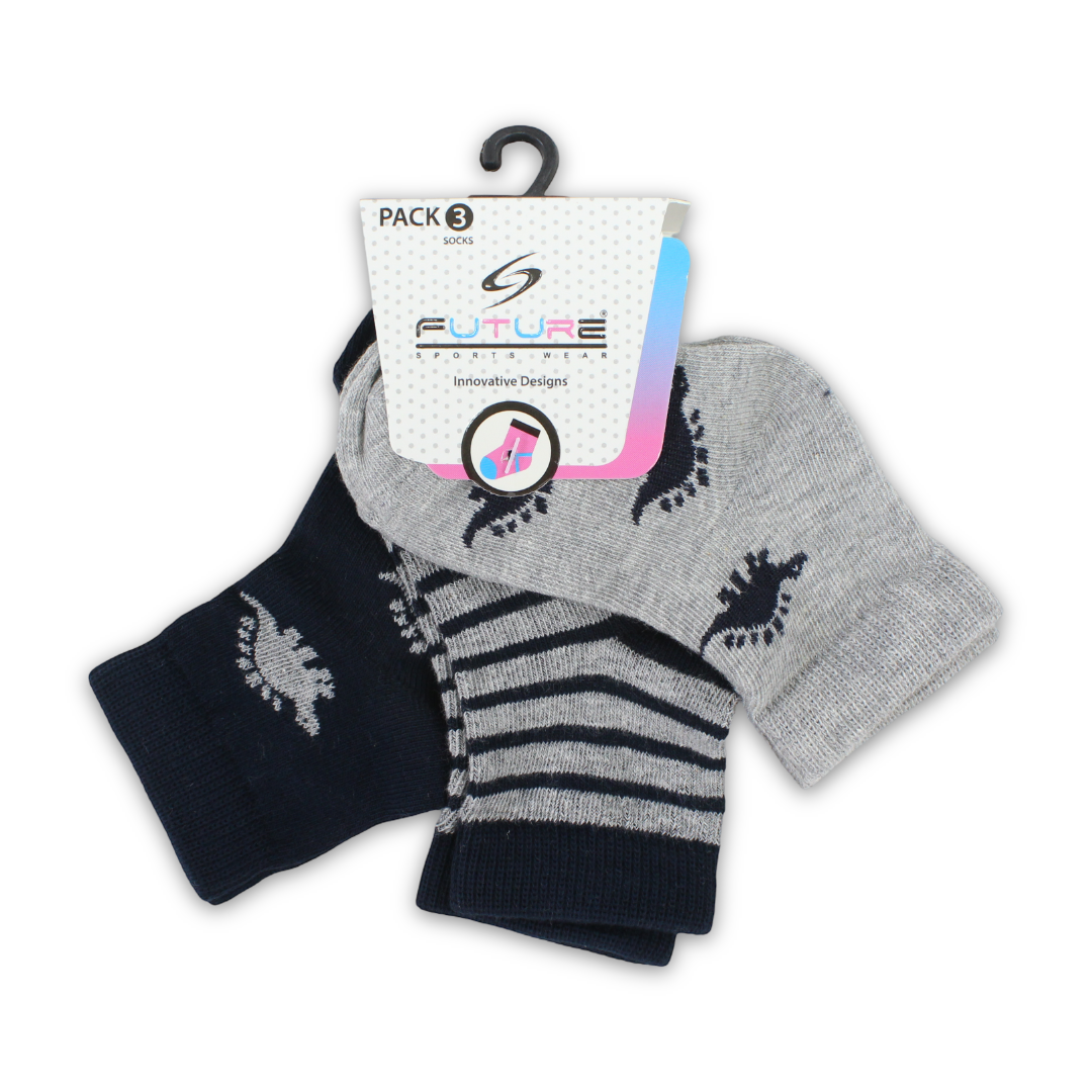 Baby Boys Cotton Dino Ankle Socks (Pack Of 3)