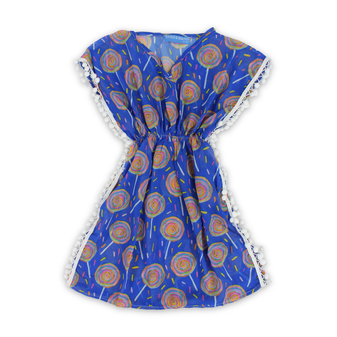 Girls Chiffon Cash Mayo – Blue with Lollipops Print - Clothing - Stitch and Sketch