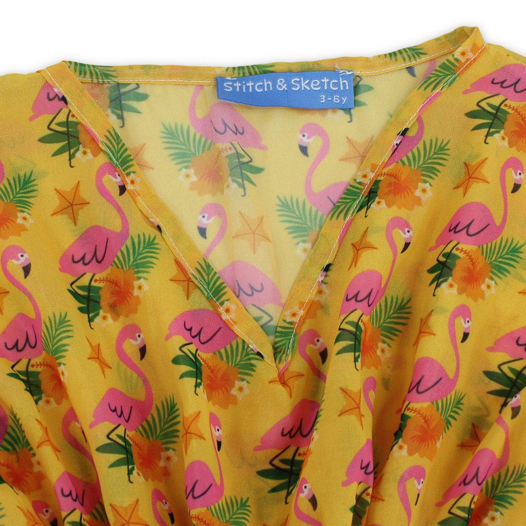 Girls Chiffon Cash Mayo – Orange with Flamingo Print