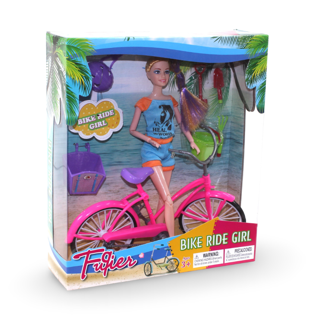 Doll with Bicycle & Helmet – Baby Blue