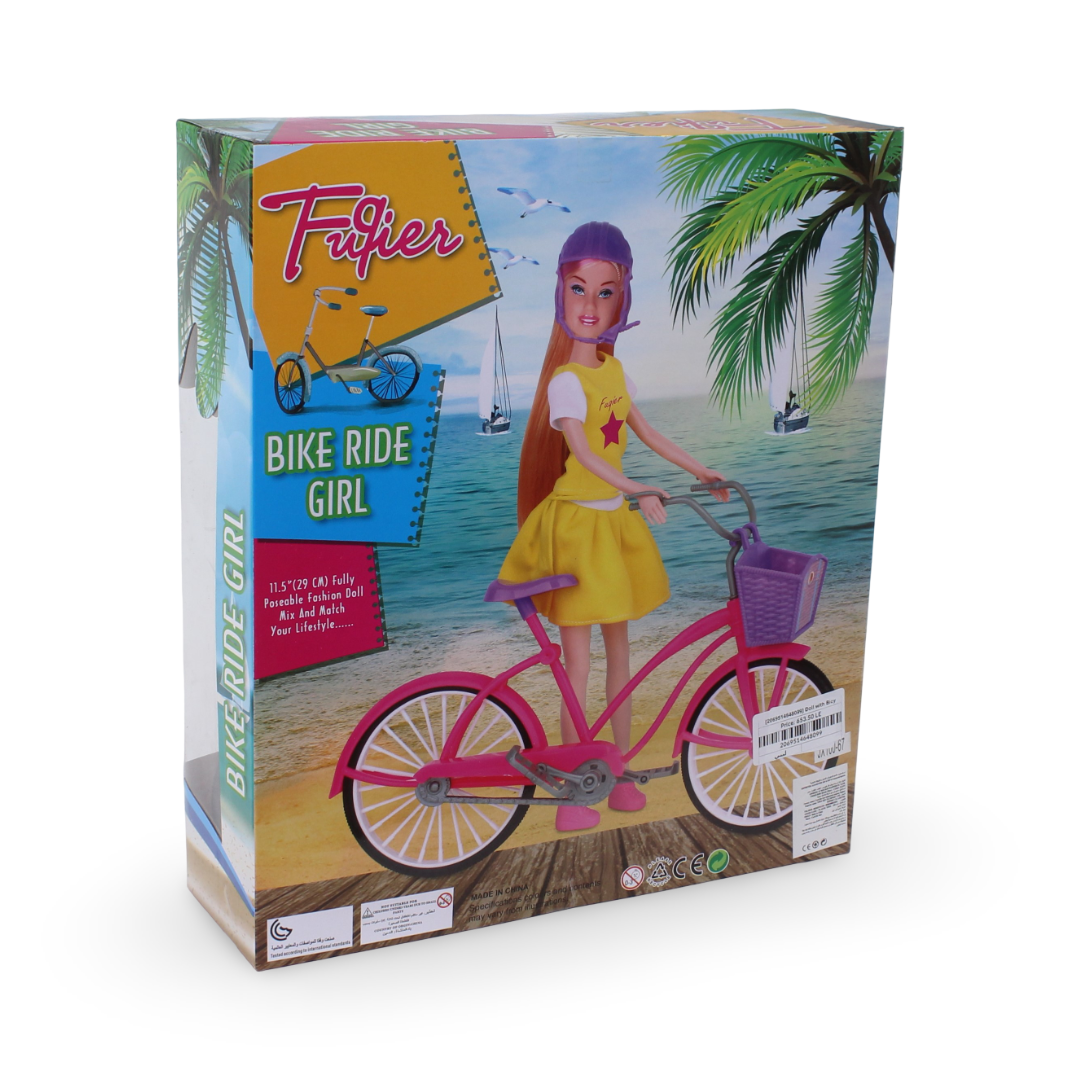 Doll with Bicycle & Helmet – Baby Blue