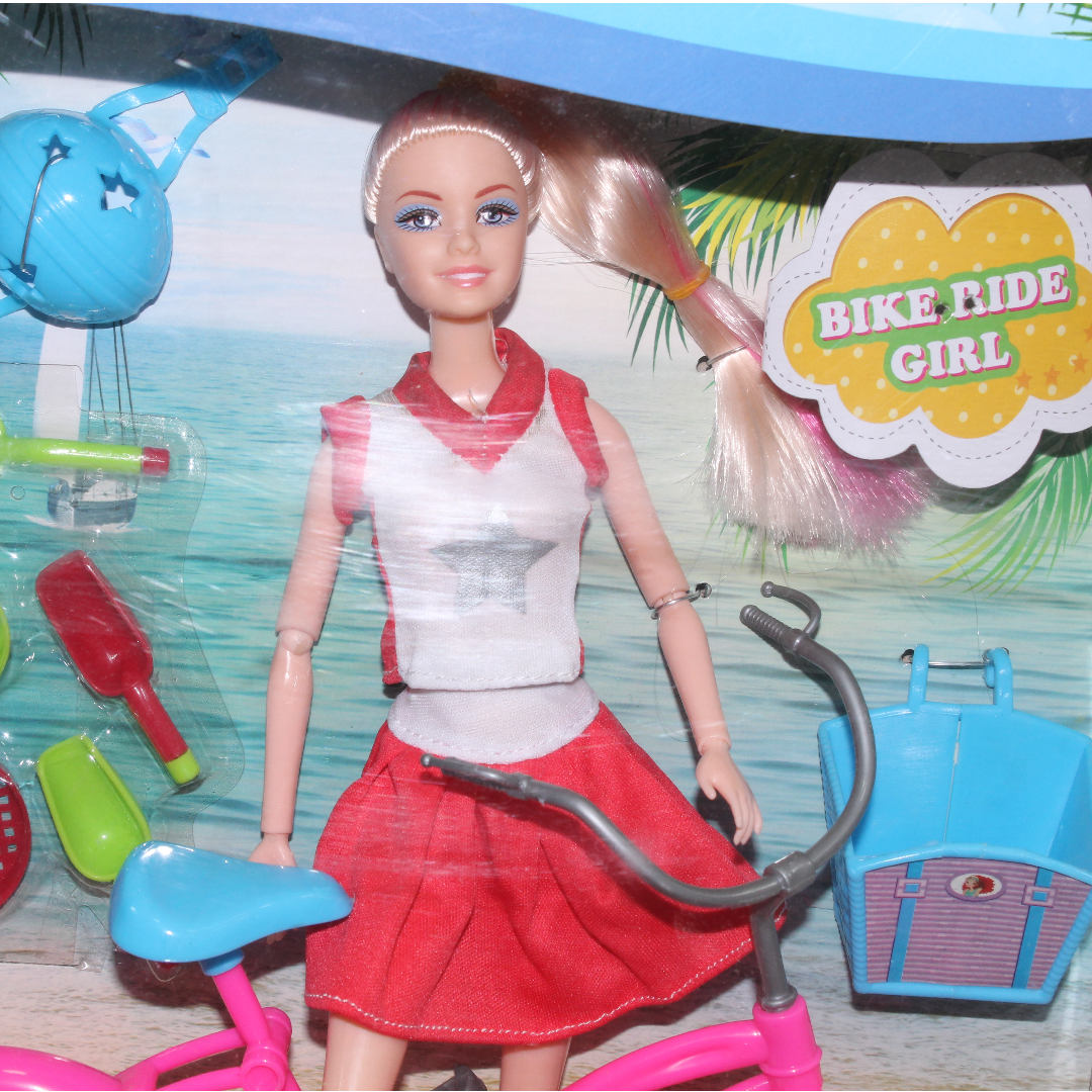 Bike Ride Girl Doll Set with Bicycle & Accessories – Red