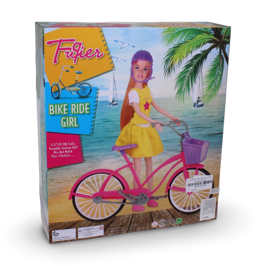 Bike Ride Girl Doll Set with Bicycle & Accessories – Red