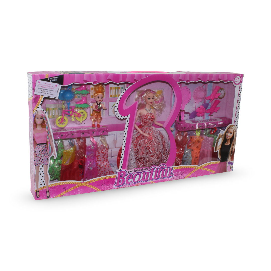 Doll with Clothes & Accessories with Baby & Bicycle – Red - Toys - OKO
