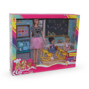 School Playset with 2 Dolls in Classroom – Pink & Black