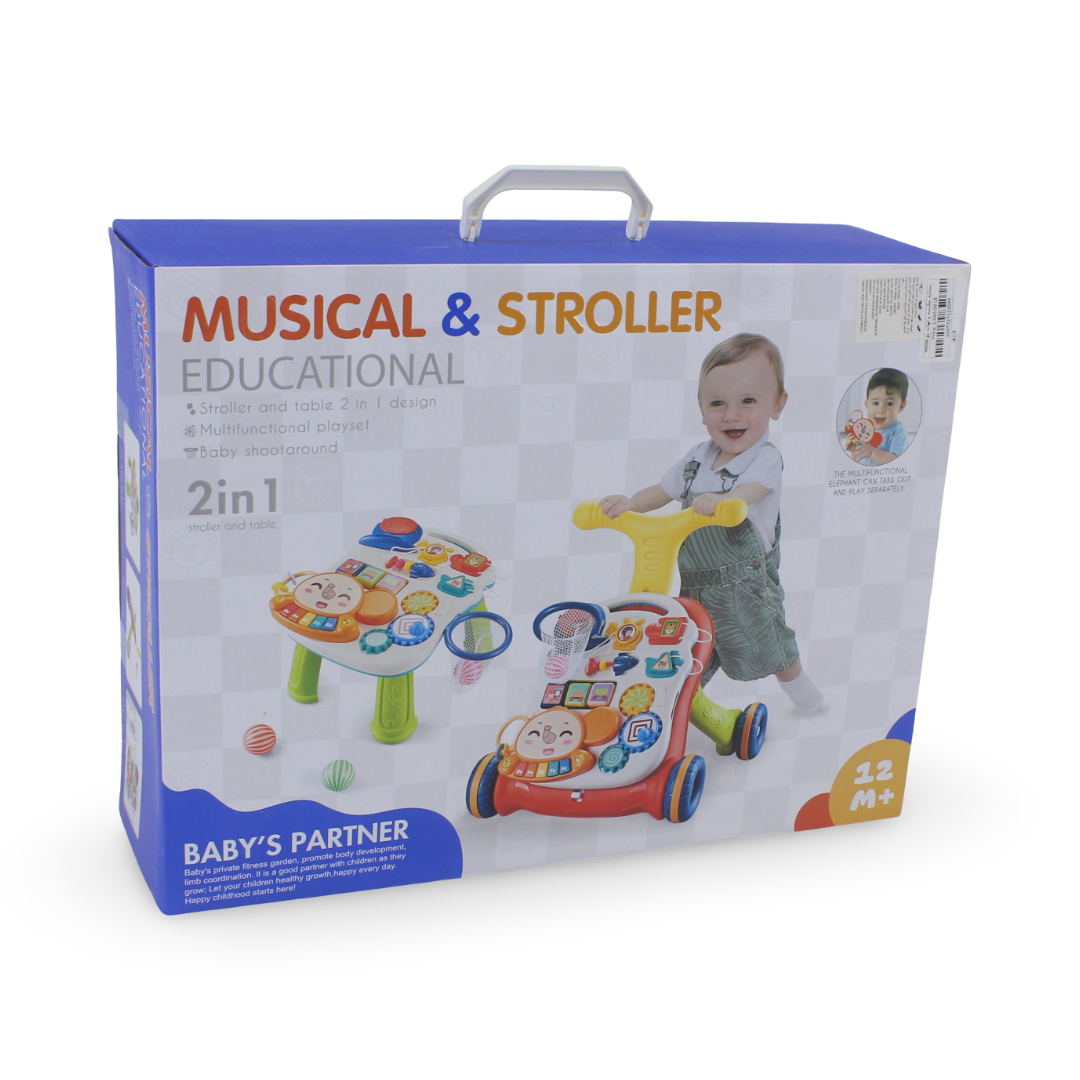 2-in-1 Musical Baby Stroller and Activity Table – Blue