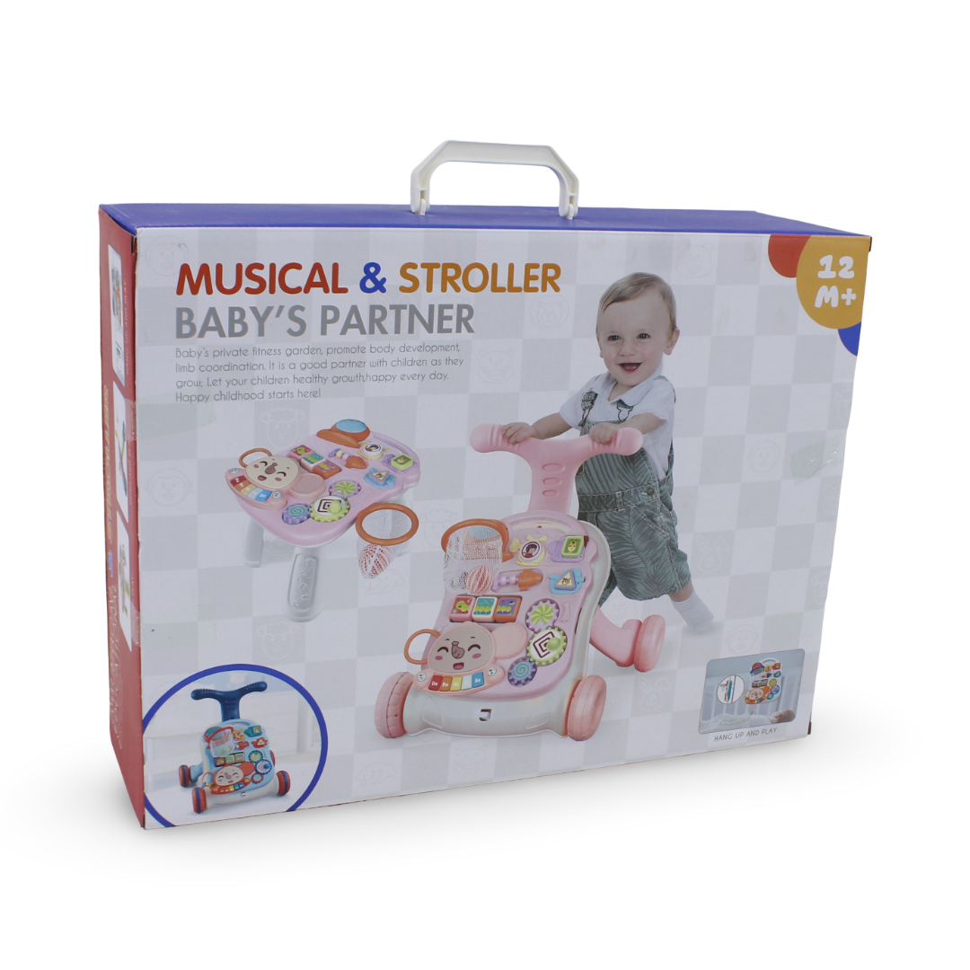 2-in-1 Musical Baby Stroller and Activity Table – Red