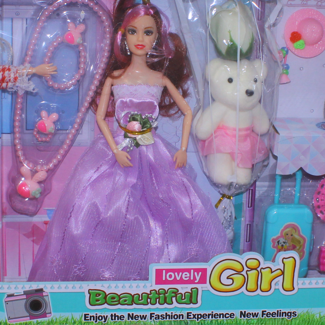 "Lovely Girl" Fashion Doll Playset Two Dolls with Accessories Bicycle and Bear – Purple