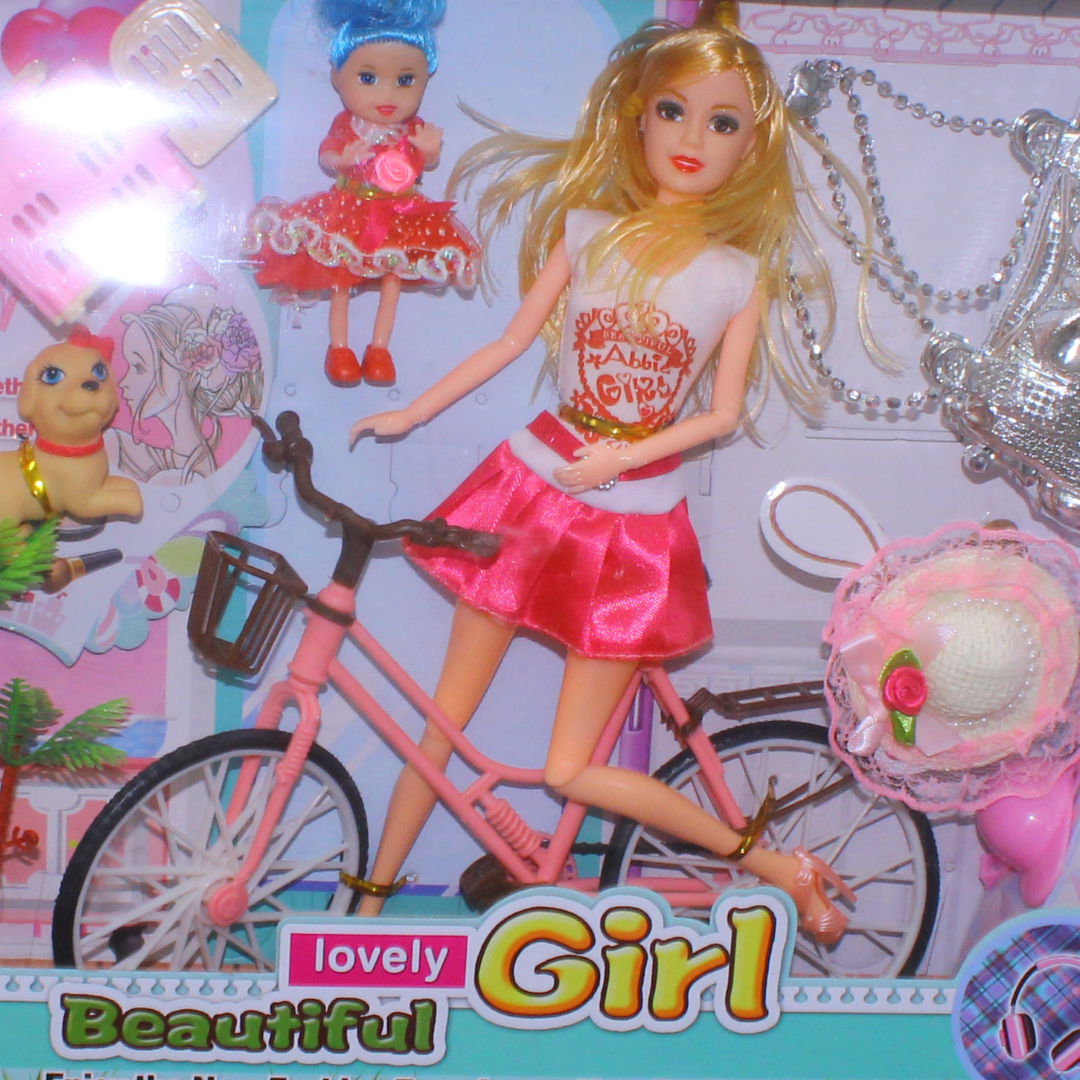"Lovely Beautiful Girl" Fashion Doll Playset Two Dolls with Accessories Bicycle and Bear