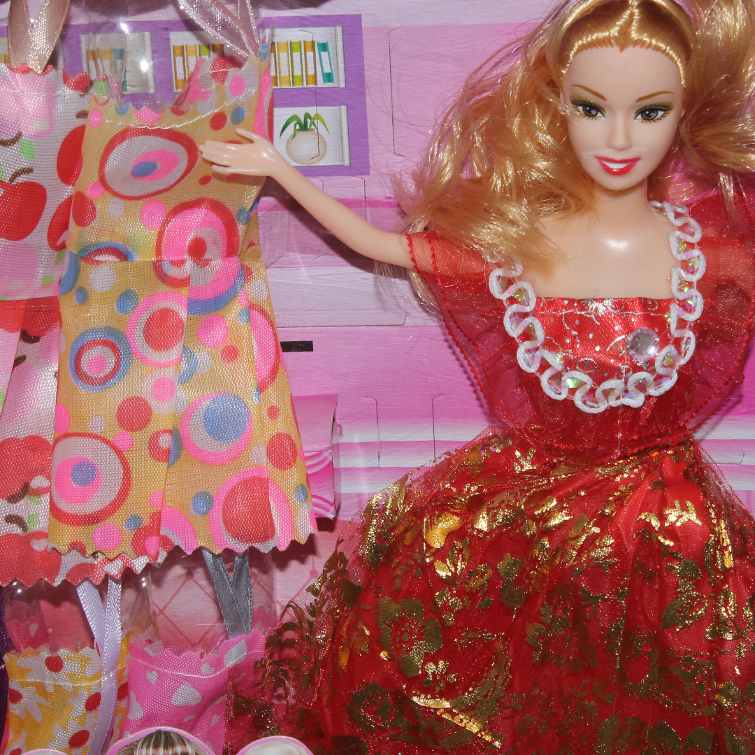 Fashion Doll Dress-Up Set with Multiple Outfits – Red