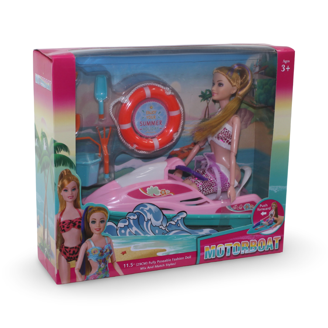 Fashion Doll with Beach Motorcycle – Pink - Toys - OKO