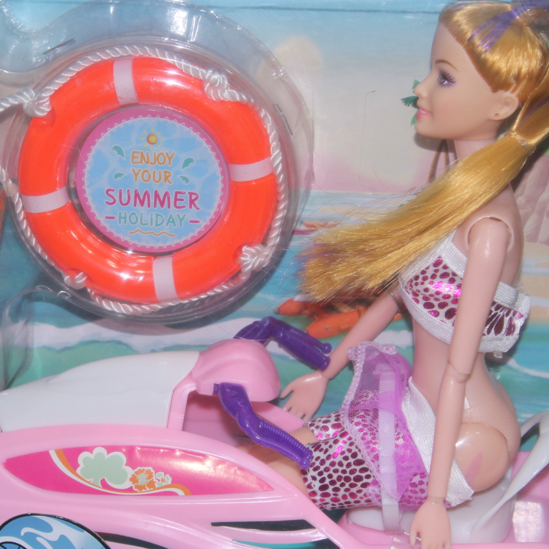 Fashion Doll with Beach Motorcycle – Pink