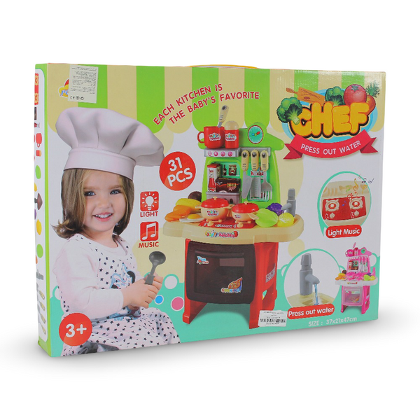 Little Chef Kitchen with Sound, Light, and Press Out Water - 31 Pcs