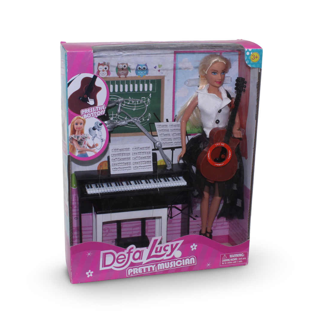 Defa Lucy Pretty Musician Doll Set – White & Black Outfit - Toys