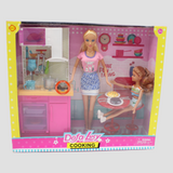 Set of 2 Bendable Dolls with Kitchen & Accessories – Light-Up Playset!