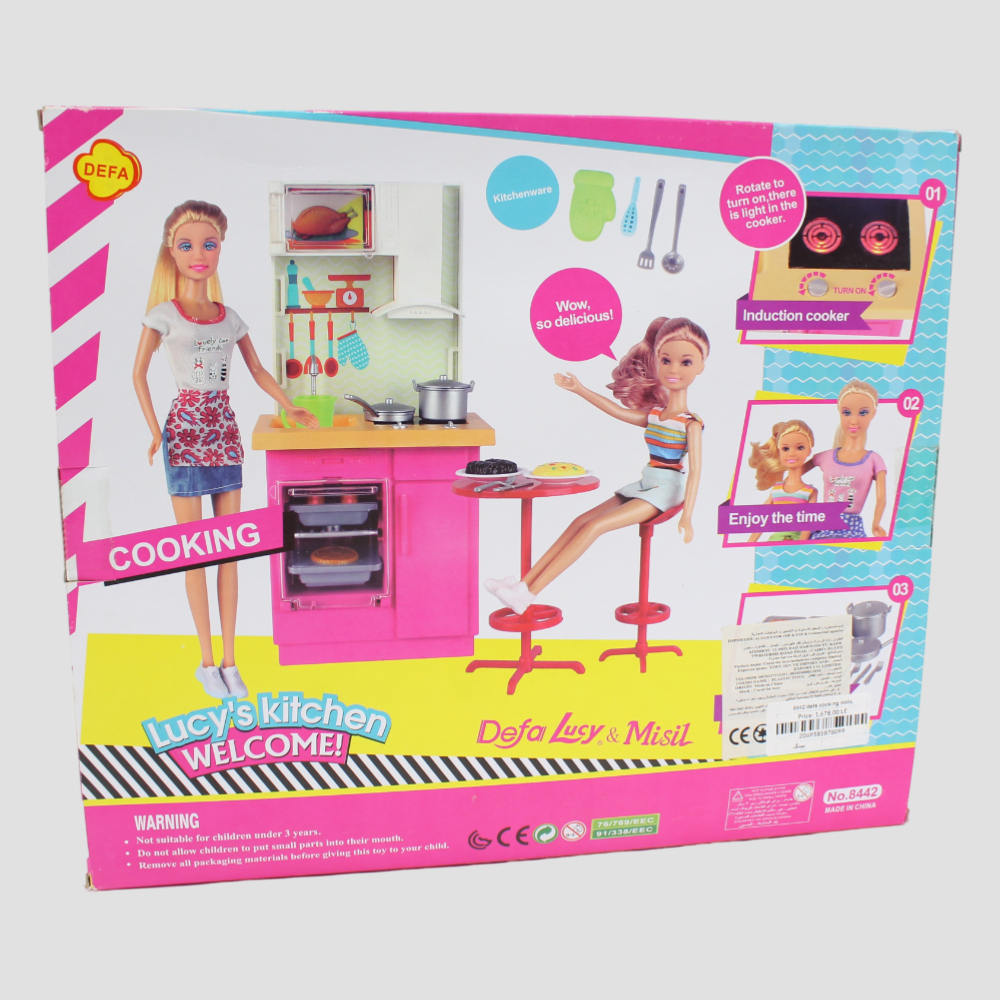 Defa Lucy Set of 2 Bendable Dolls with Kitchen & Accessories – Light-Up Playset!