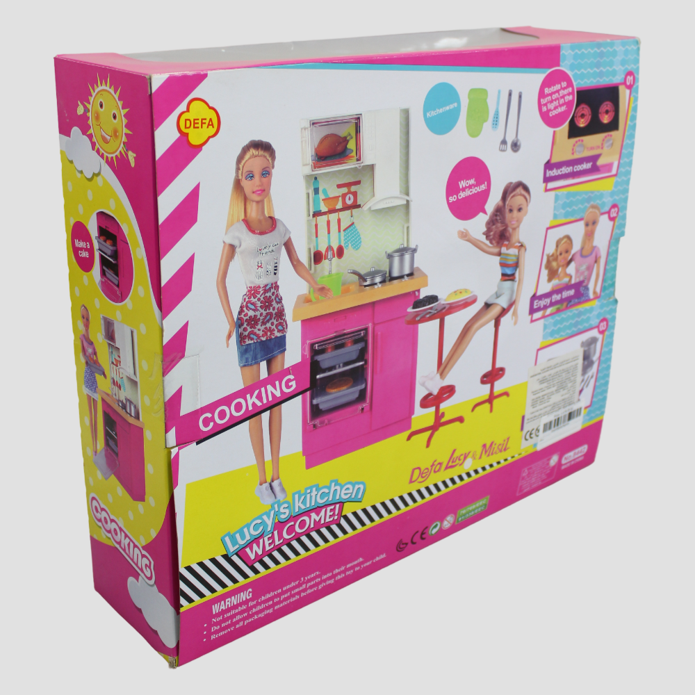 Defa Lucy Set of 2 Bendable Dolls with Kitchen & Accessories – Light-Up Playset!