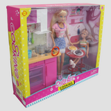 Set of 2 Bendable Dolls with Kitchen & Accessories – Light-Up Playset!