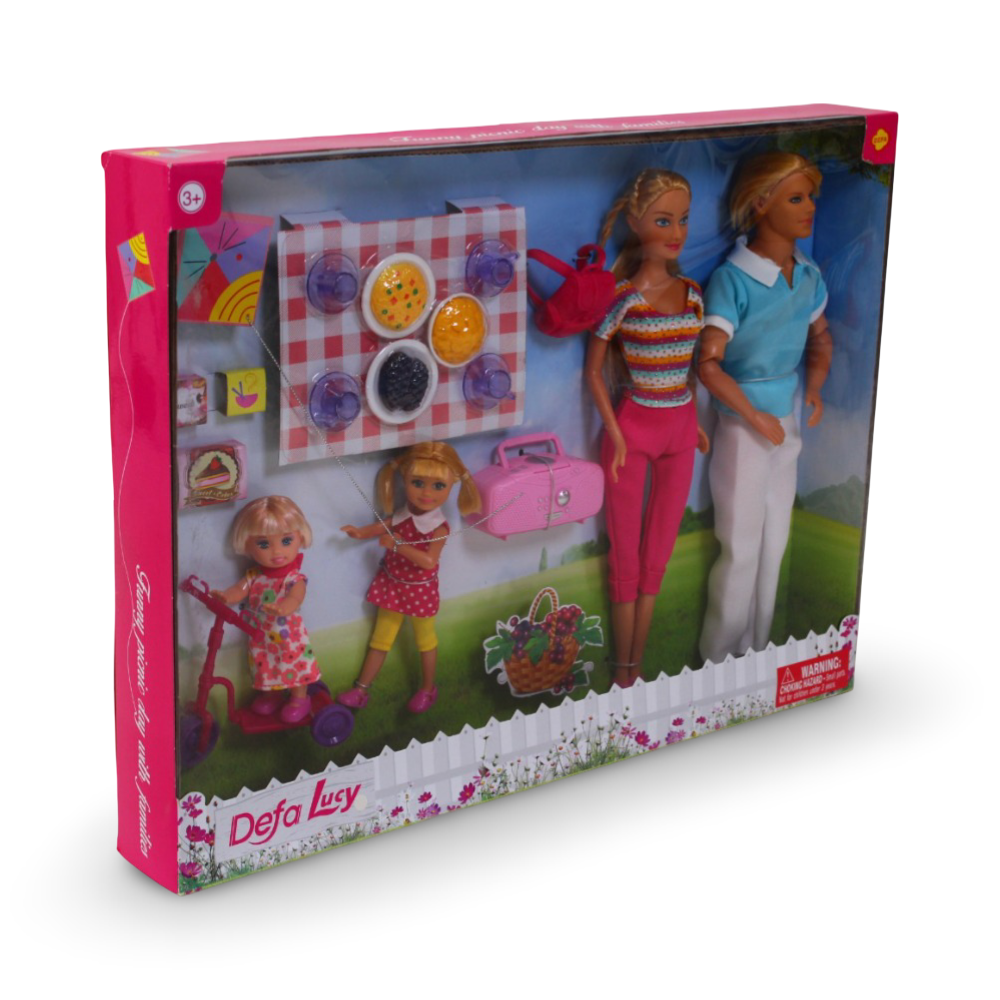 Defa Lucy Play Set "Happy Family" – 4 Dolls with Picnic Accessories