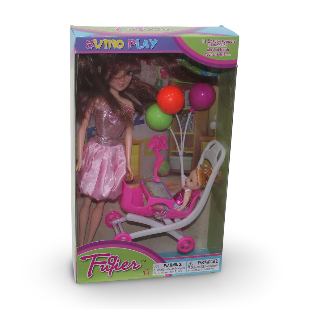 Swing Play Doll Set with Baby Stroller - Toys - OKO