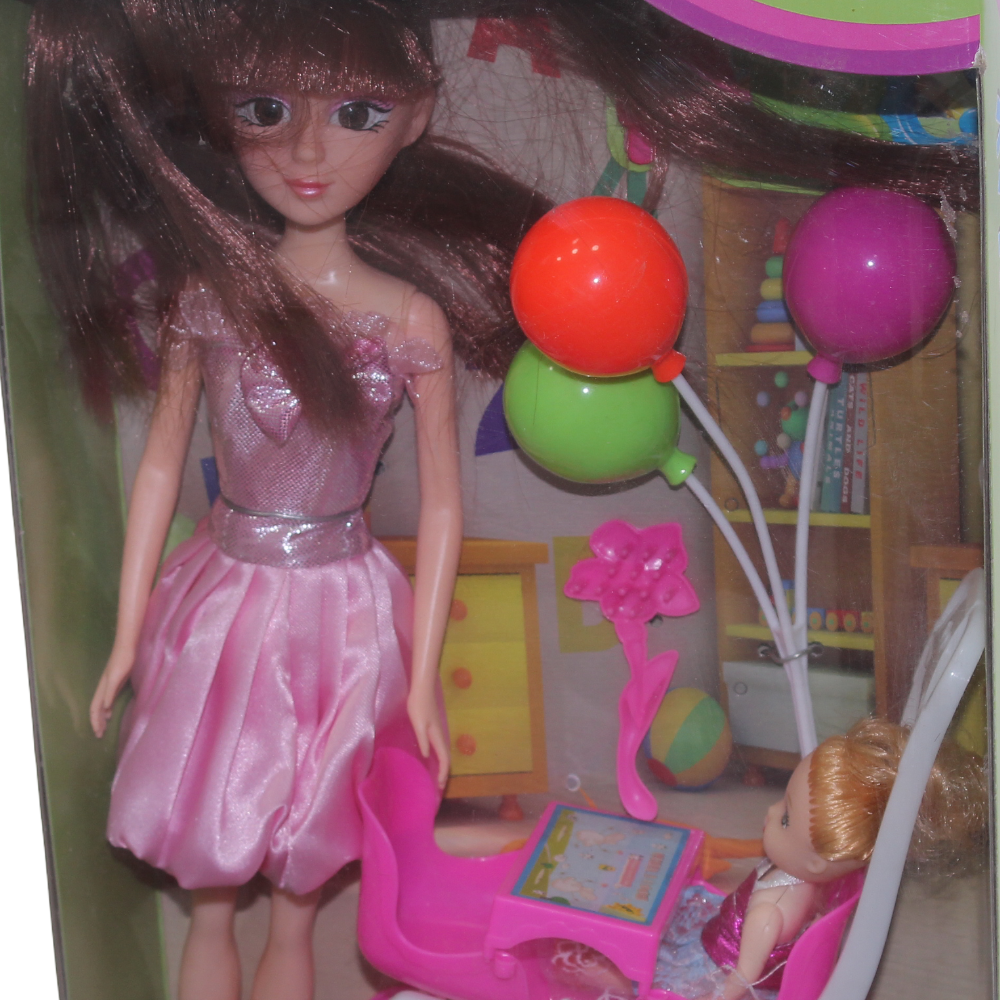Swing Play Doll Set with Baby Stroller