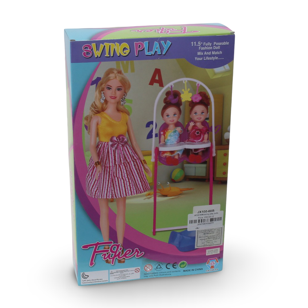 Swing Play Doll Set with Baby Stroller