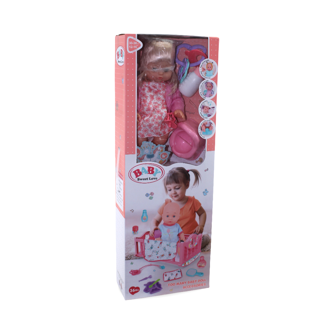 Doll with Bed & Accessories – Rose Pink - Toys - Al Saeed