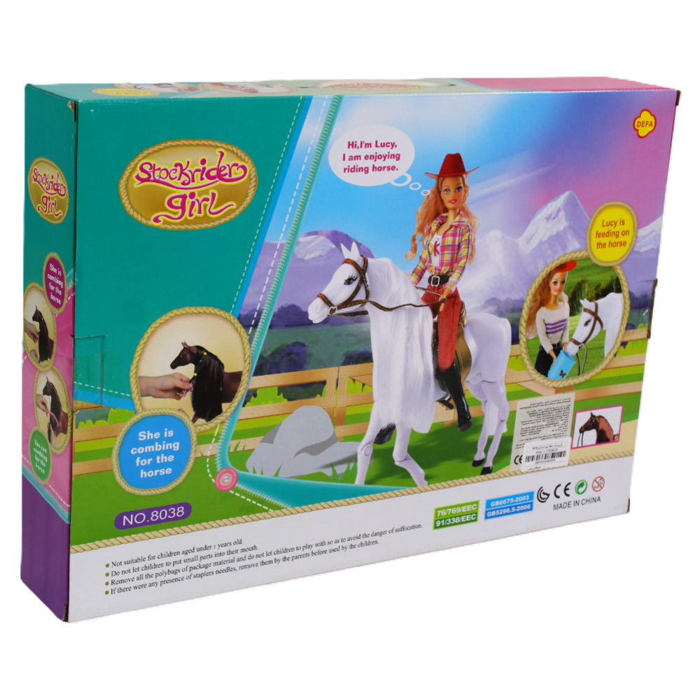 Defa Stockrider Girl Doll Set with Brown Horse