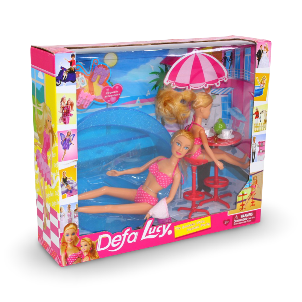 Defa Lucy وقت السباحة – دميتان مع إكسسوارات (13 قطعة)
