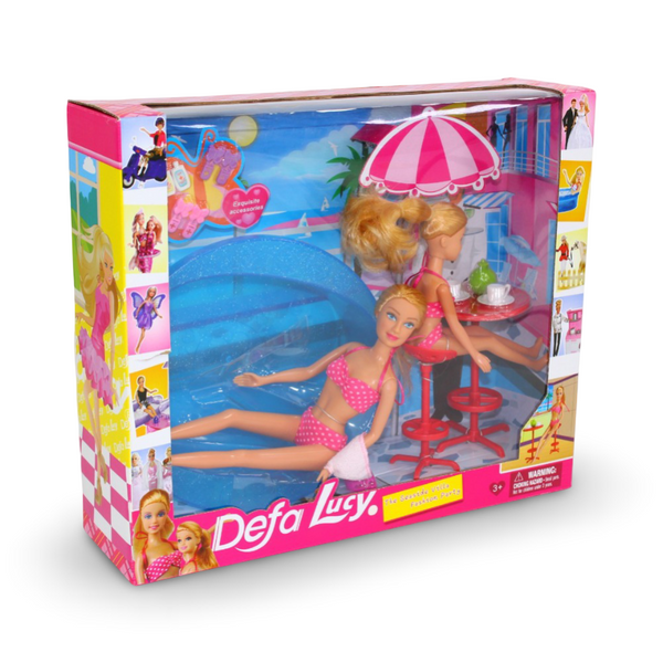 Defa Lucy وقت السباحة – دميتان مع إكسسوارات (13 قطعة)