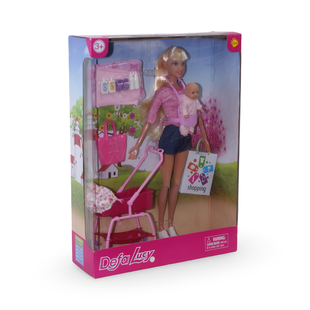 Defa Lucy & Baby Doll Playset 30cm Doll with Accessories – Pink - Toys