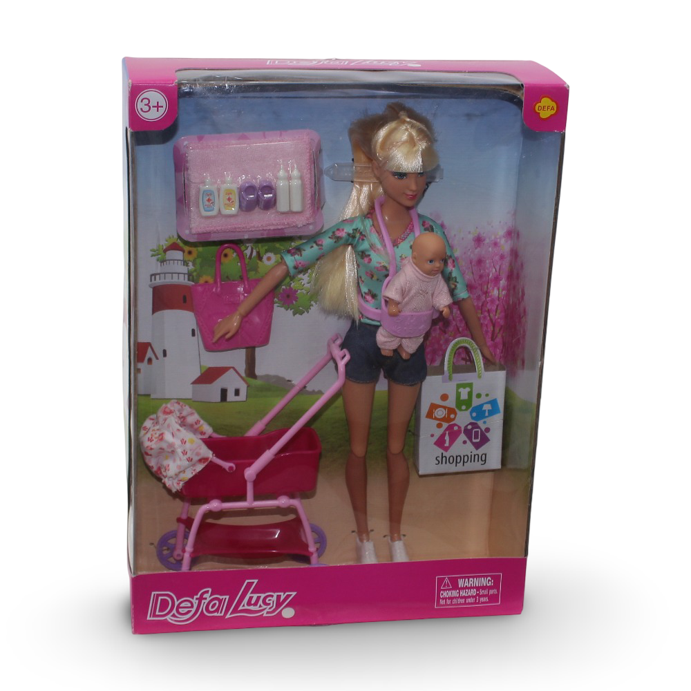 Defa Lucy "Young Mother" Doll Set – 2 Dolls with Stroller & Accessories - Toys