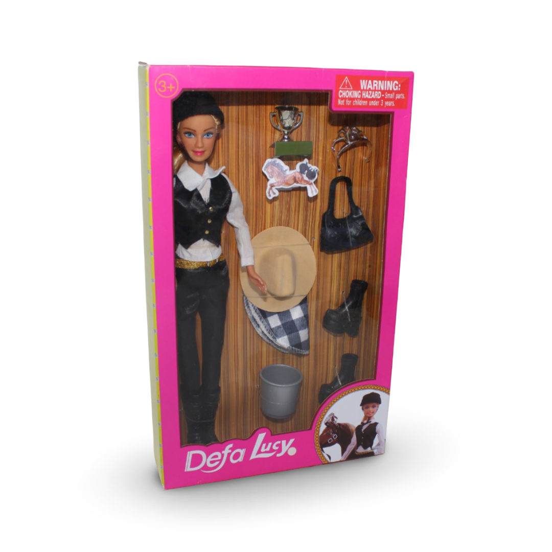 Defa Lucy Horse Rider Doll Set – Black & White Outfit