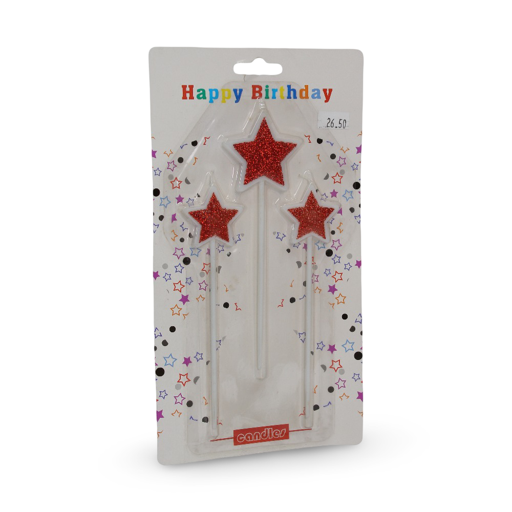 Birthday Glitter Candles – Red with Star Design (3) - Party - T.w.k