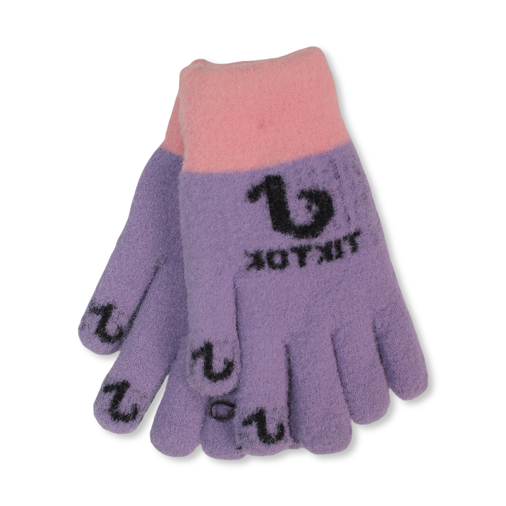 Children Gloves – Purple with "Tik Tok" Design - Clothing - T.W.K-Accessories