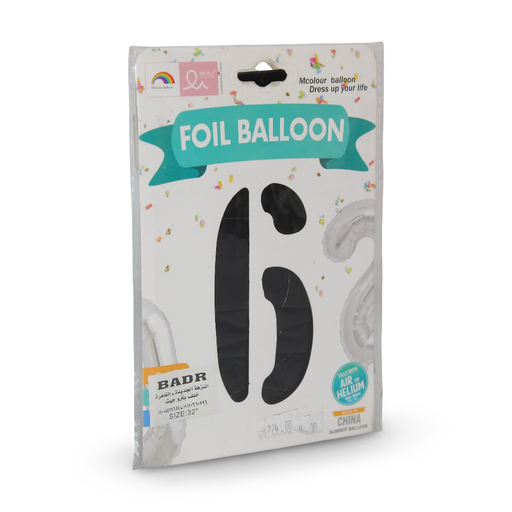 Number 6 Foil Balloon – Black - Party - Mcolour Balloon