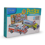 Qisiwei "Puz Box" Vehicles 4 Wooden Puzzles in a Wooden Box – 24 Pcs